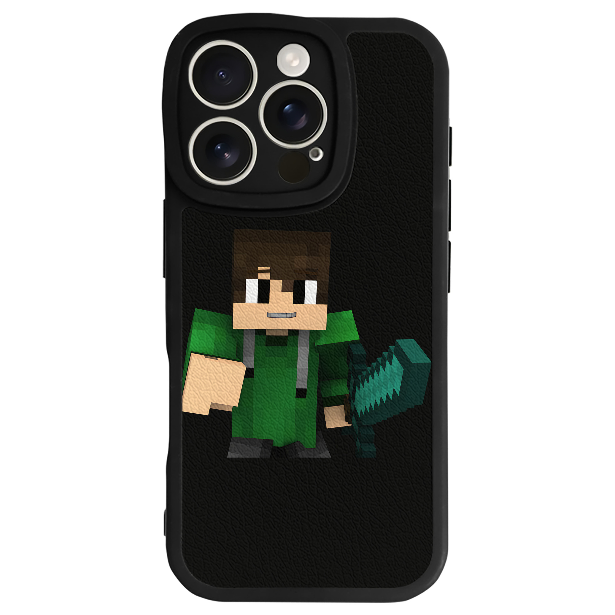 （画像用） マインクラフト ブロックの世界 Minecraft MC Block world 【iPhone 16シリーズ対応】シリコンスマホケース（レザー調） 材質：シリコン
